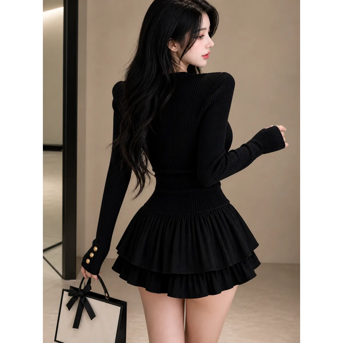 Y2K Kawaii Knitted Two-Piece Set – Elegant Mini Skirt Suit