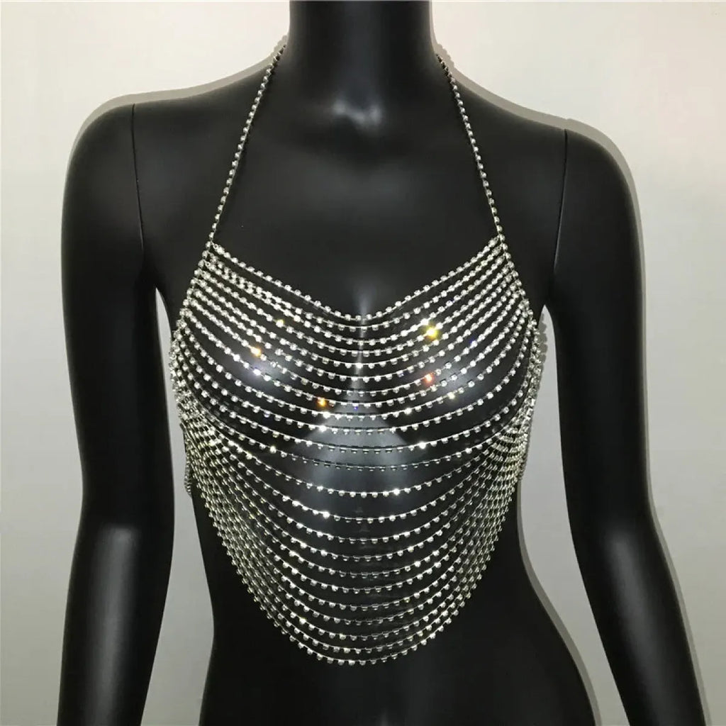 Shiny Harajuku Rhinestone Halter Top