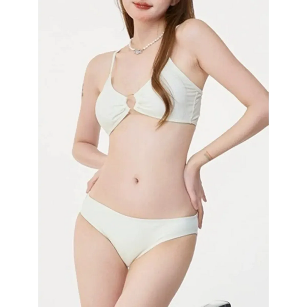 Ivory Mesh Chain Bikini Set – Long Sleeve Lace-Up Beachwear