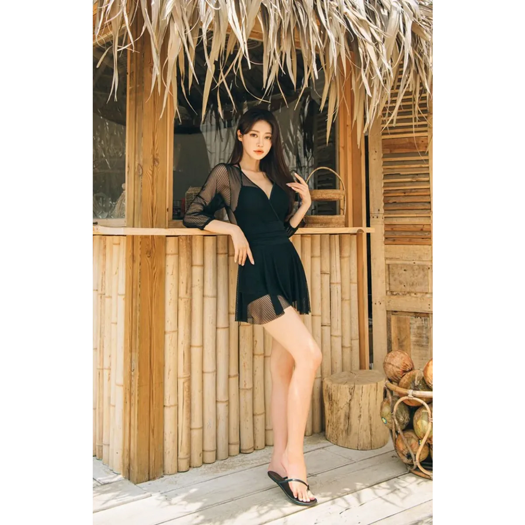 Mesh Low Cut Backless Swimsuit – Korean Beach Dress Biquinis 2025