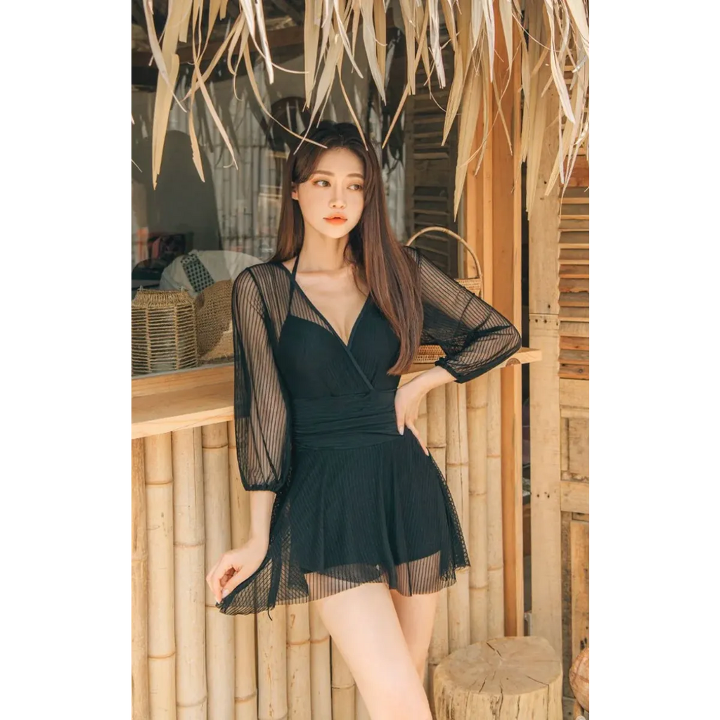 Mesh Low Cut Backless Swimsuit – Korean Beach Dress Biquinis 2025
