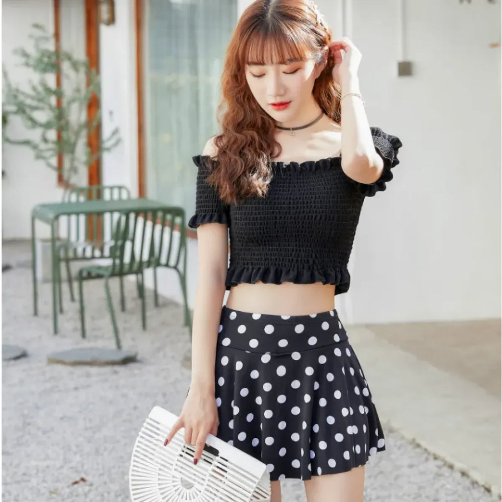 Bikini Set – Ruffled Off Shoulder High Waist Skirt