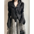 Black Pleated Gothic Harajuku Blouse – Button-Up Long Sleeve