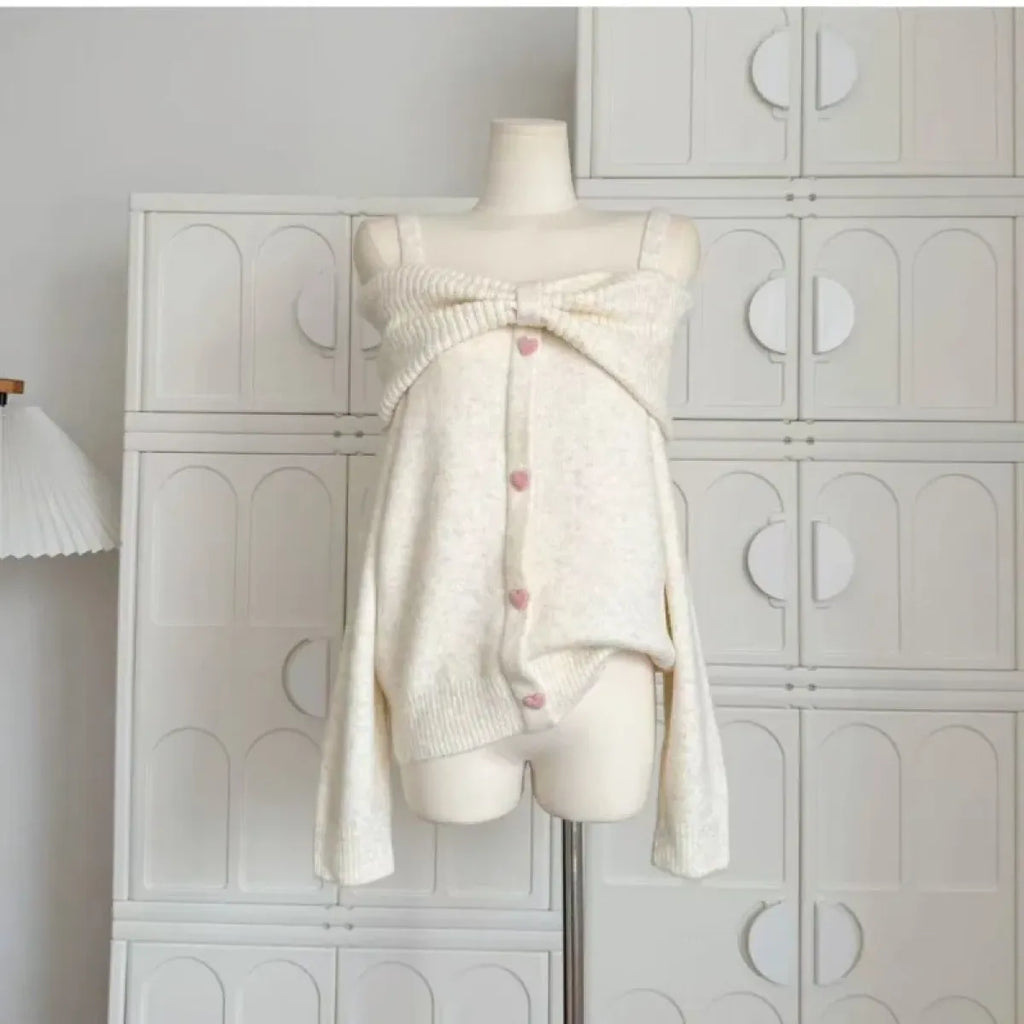 Bow Collar Knit Cardigan – Soft Harajuku Elegant Sweater