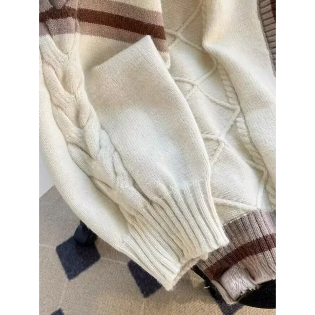 Bow Knit Cardigan – Y2K Aesthetic Contrast Trim Sweater
