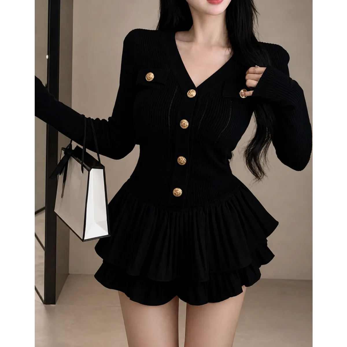 Y2K Kawaii Knitted Two-Piece Set – Elegant Mini Skirt Suit