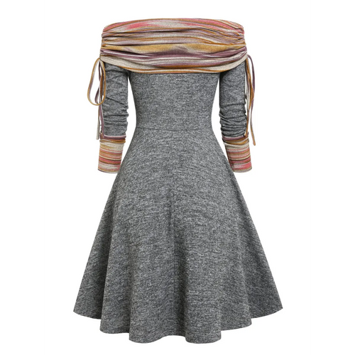 Cinched Striped Flare Dress