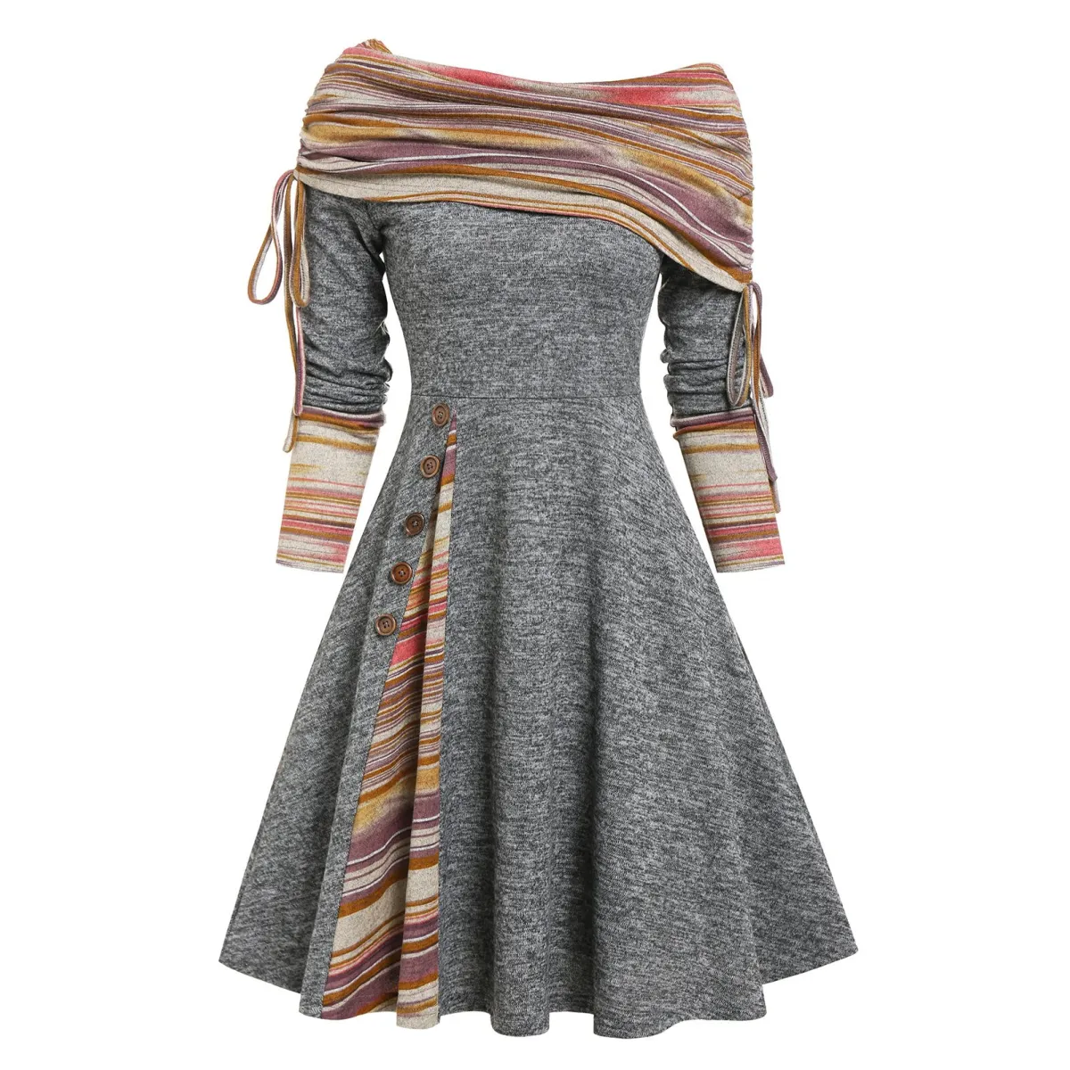 Cinched Striped Flare Dress