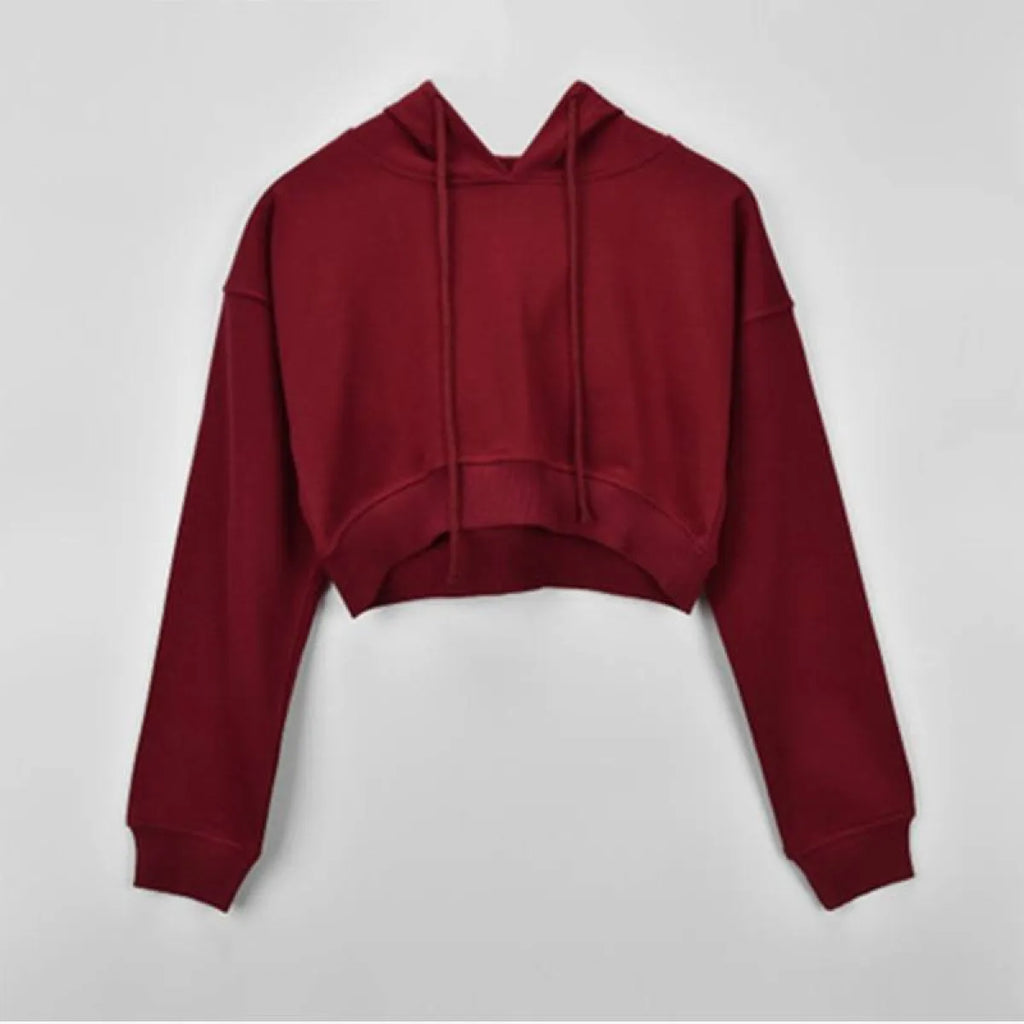 Solid Color Cropped Hoodie