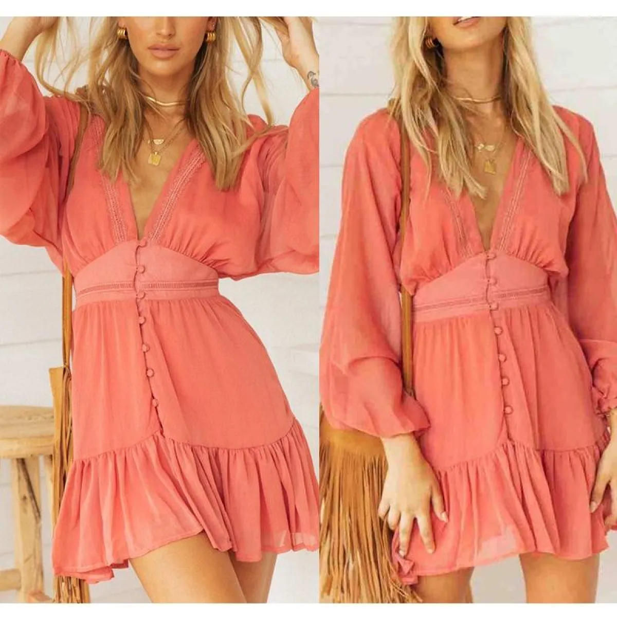 Deep-V Mini Dress