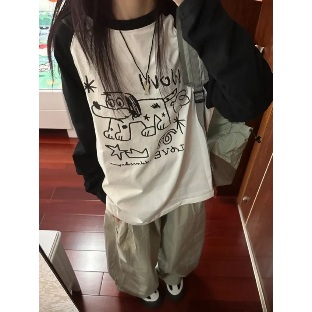 Doodle Delight Layered Tee – Quirky Sketch Art Oversized Tee