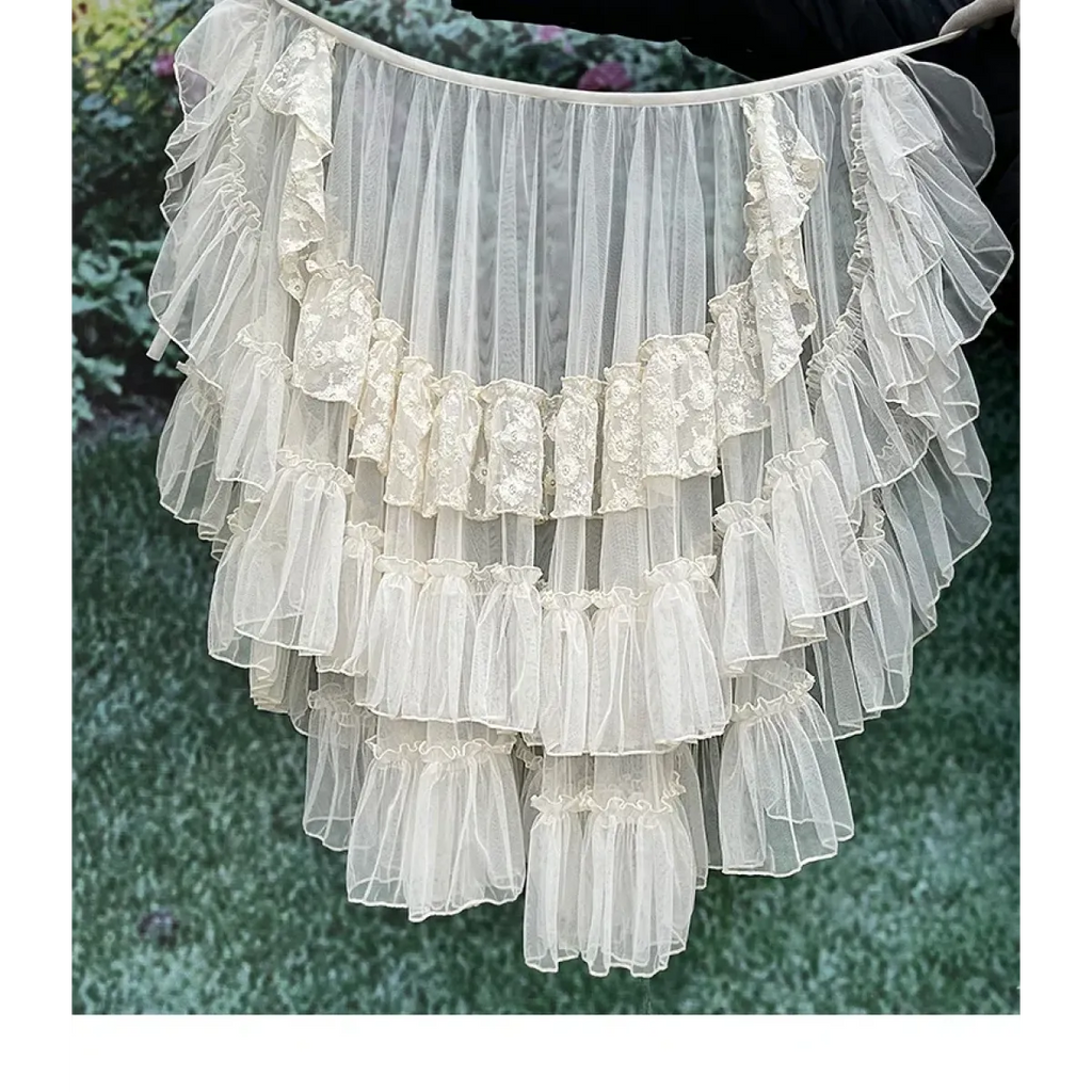 Double-Layered Waist Curtain Skirt - Asymmetrical Ruffle High-Low Cover-Up