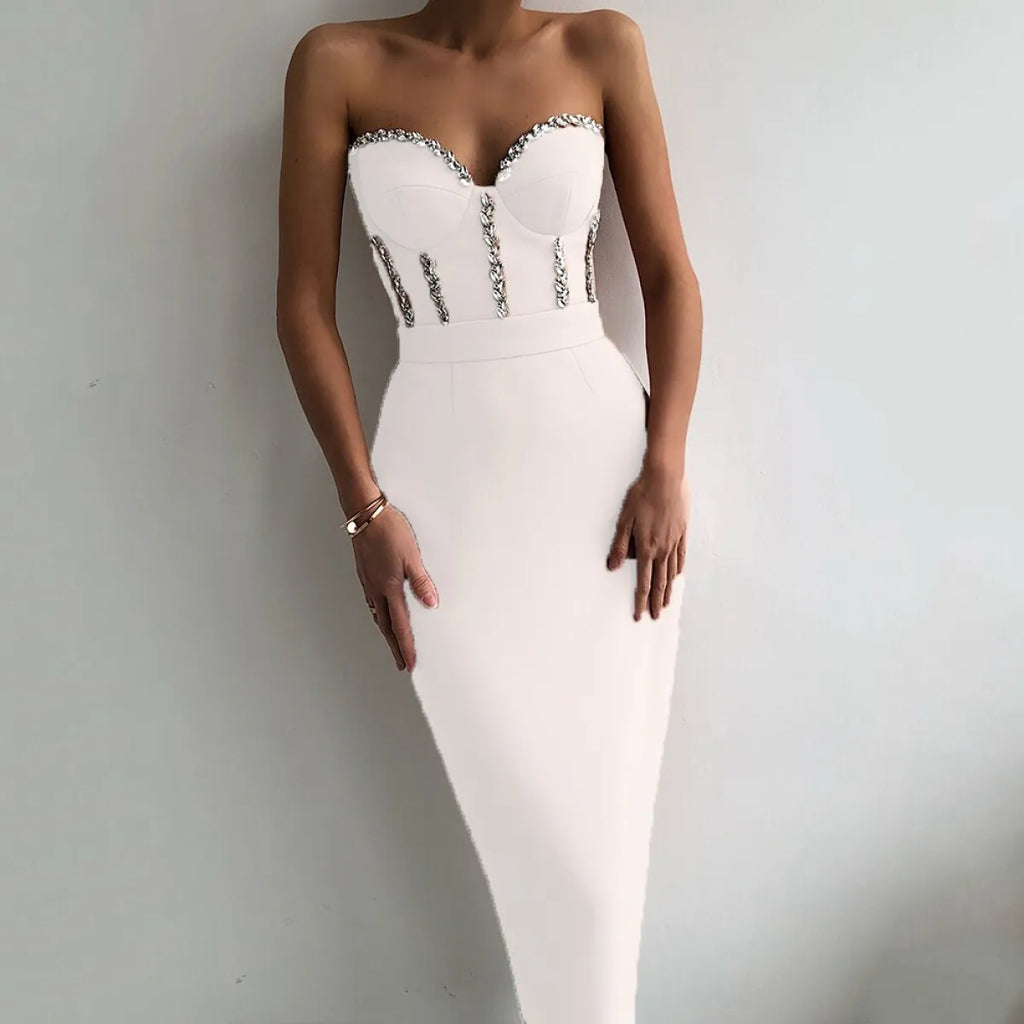 Elegant Beading Party Midi Dress