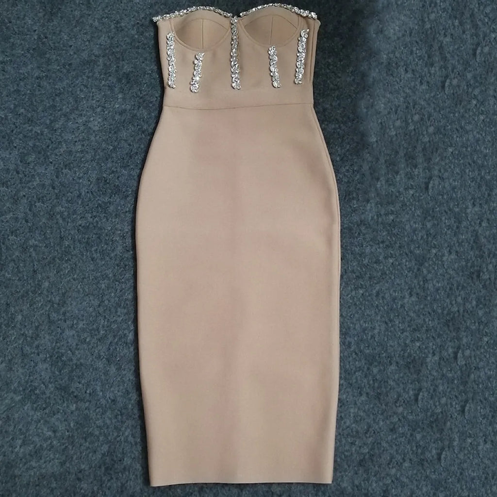 Elegant Beading Party Midi Dress