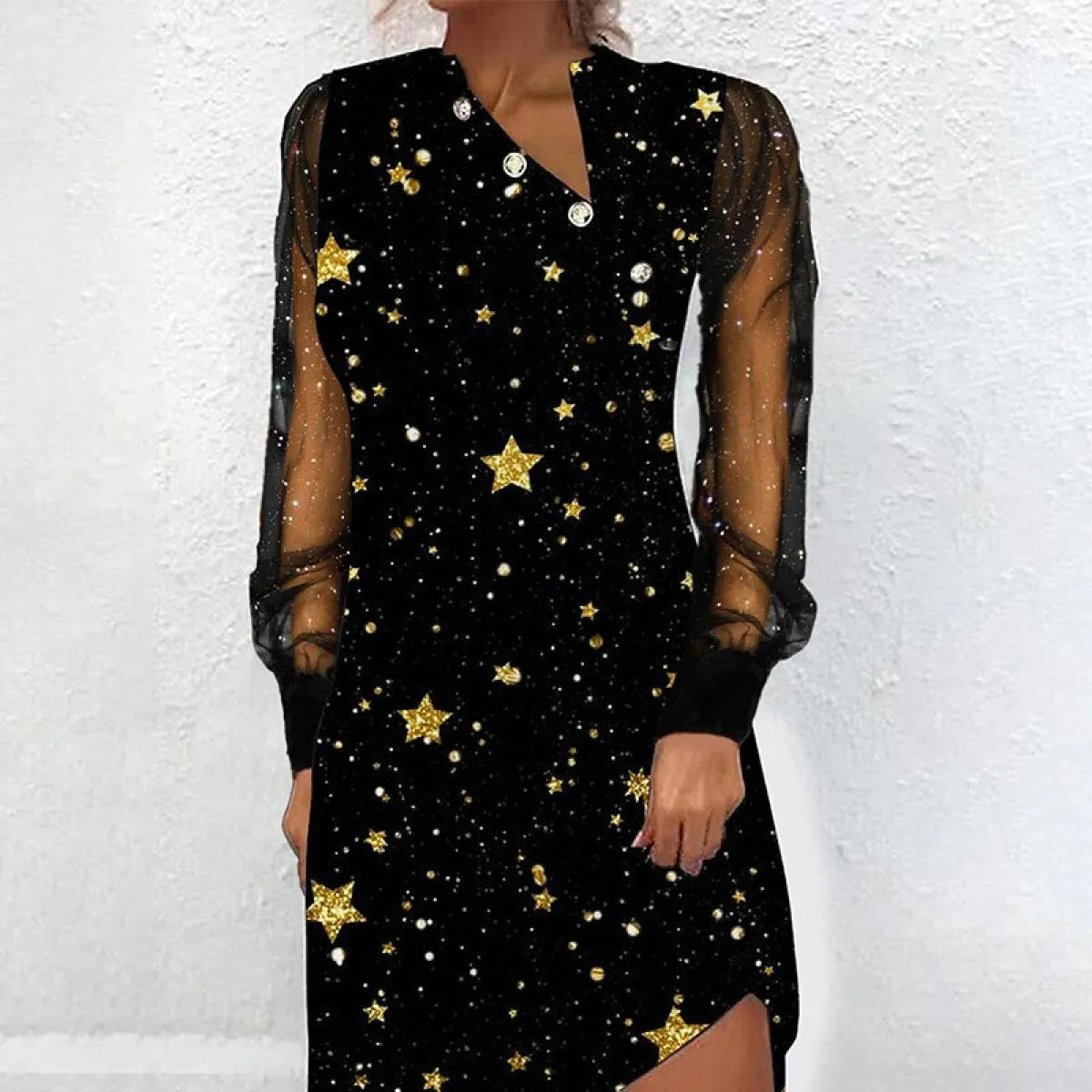 Elegant Mesh Sleeve Mini Dresses