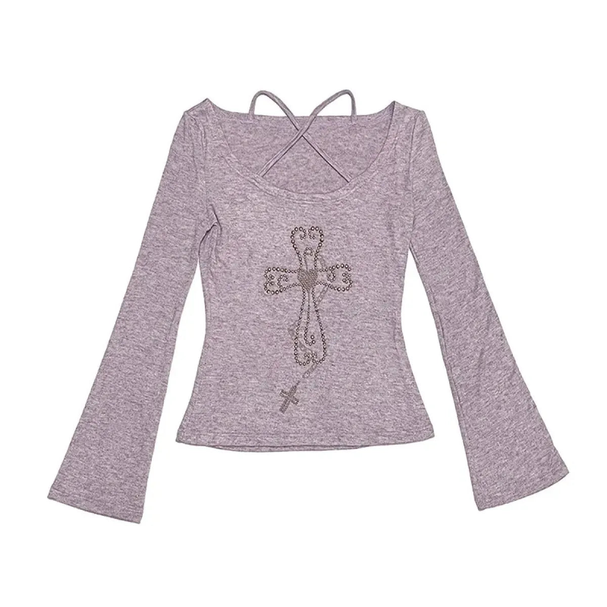 Embellished Cross Long Sleeve Tee – Spiritual Chic Top
