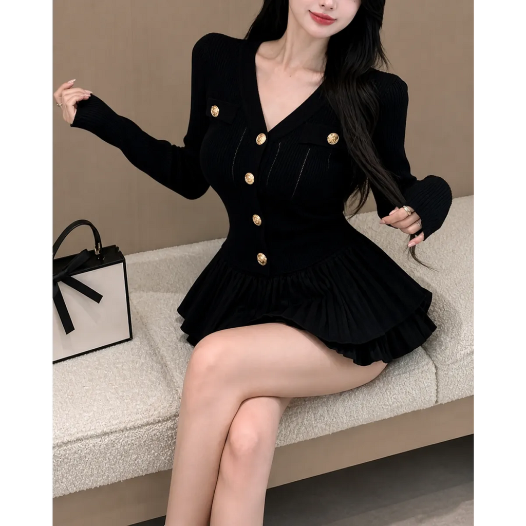 Y2K Kawaii Knitted Two-Piece Set – Elegant Mini Skirt Suit