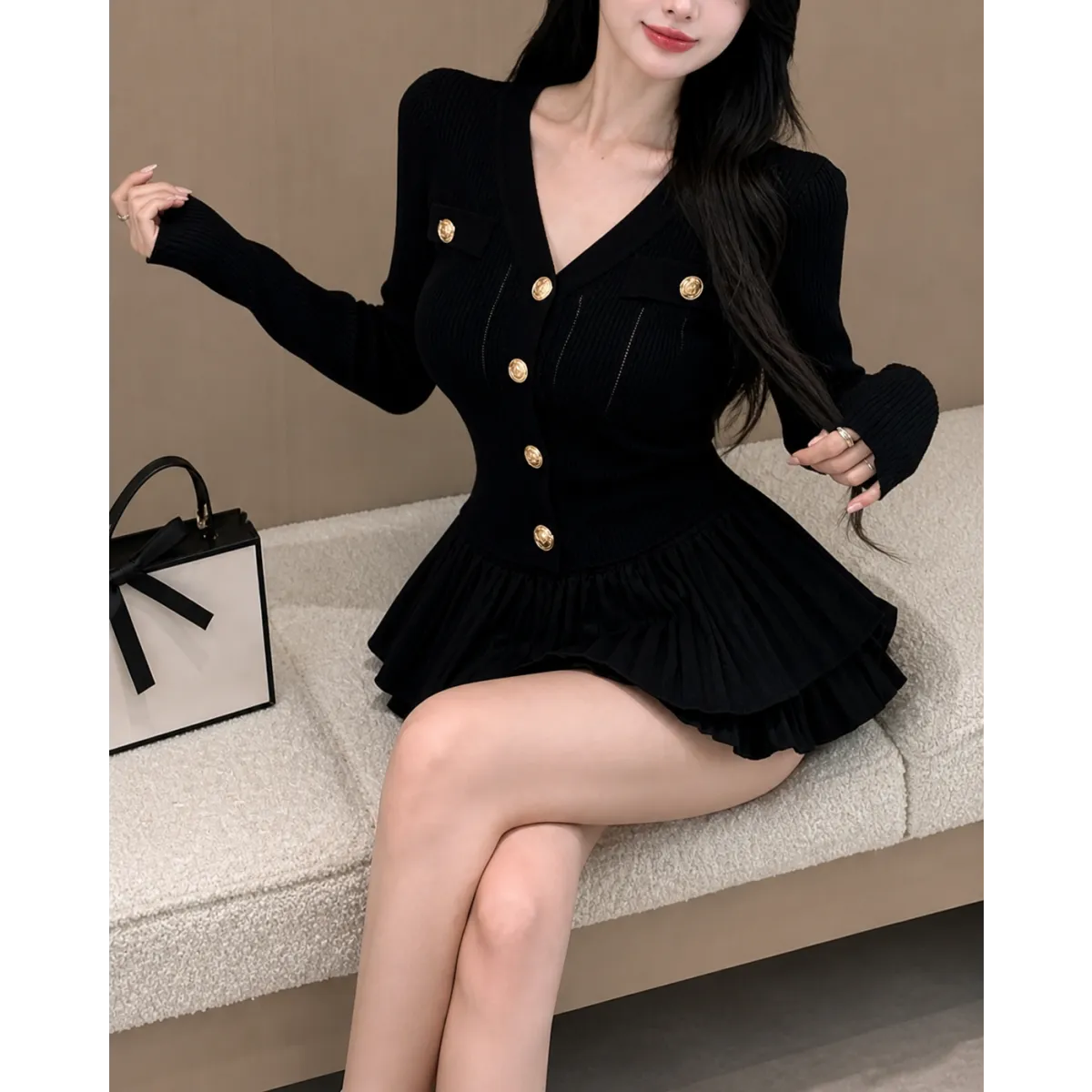 Y2K Kawaii Knitted Two-Piece Set – Elegant Mini Skirt Suit