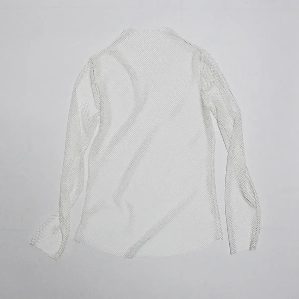 Fishnet Mesh See-through Black Shirt - Sexy Long Sleeve Tee
