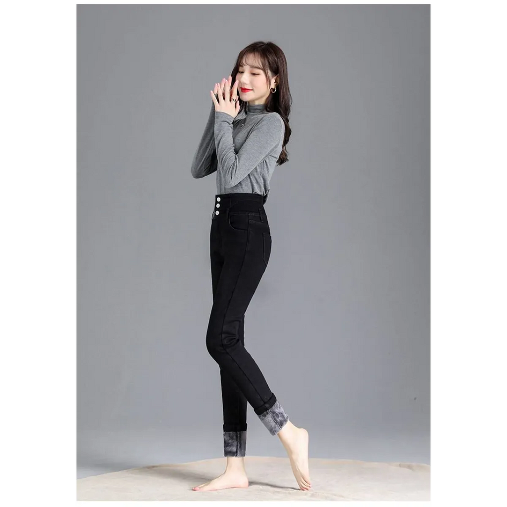 Thick Fleece High-waist Skinny Jeans