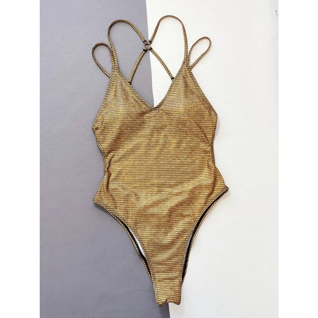 Glitter Sequin One-Piece Swimsuit – Crisscross Back Swimwear