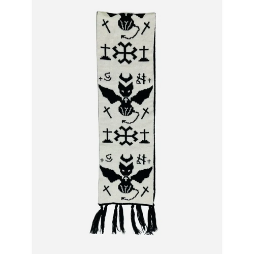Black & White Y2K Harajuku Scarf – Gothic Cat Print with Tassels