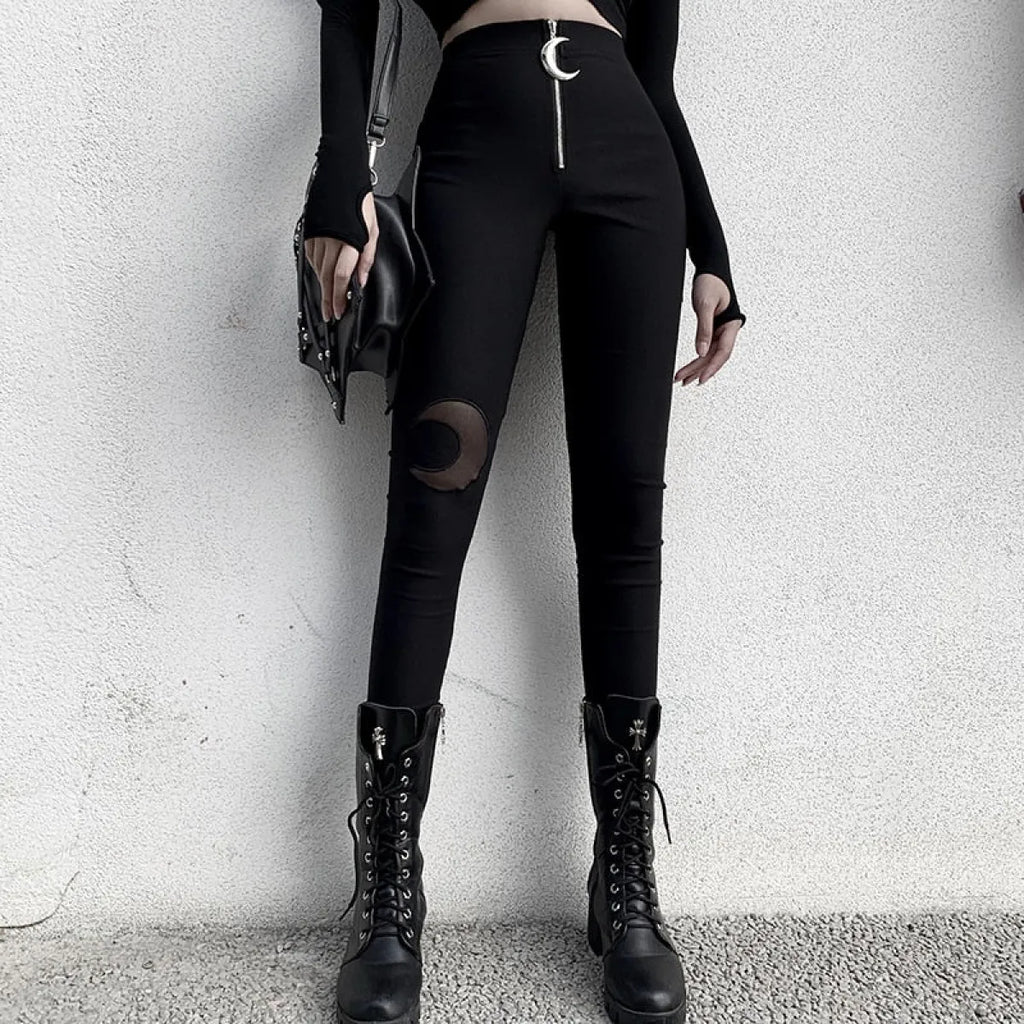 Gothic Crescent Moon Cutout Pants