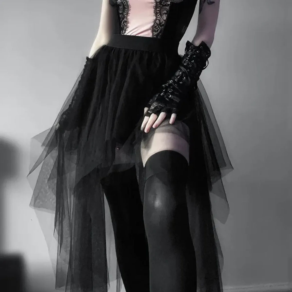 Gothic Harajuku Irregular Tulle Skirt – Y2K High Waist Layered Skirt