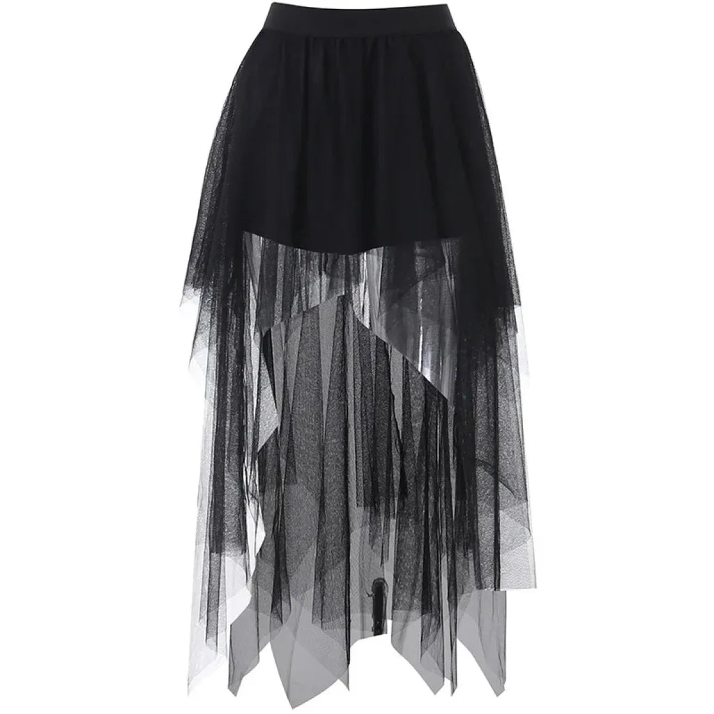 Gothic Harajuku Irregular Tulle Skirt – Y2K High Waist Layered Skirt