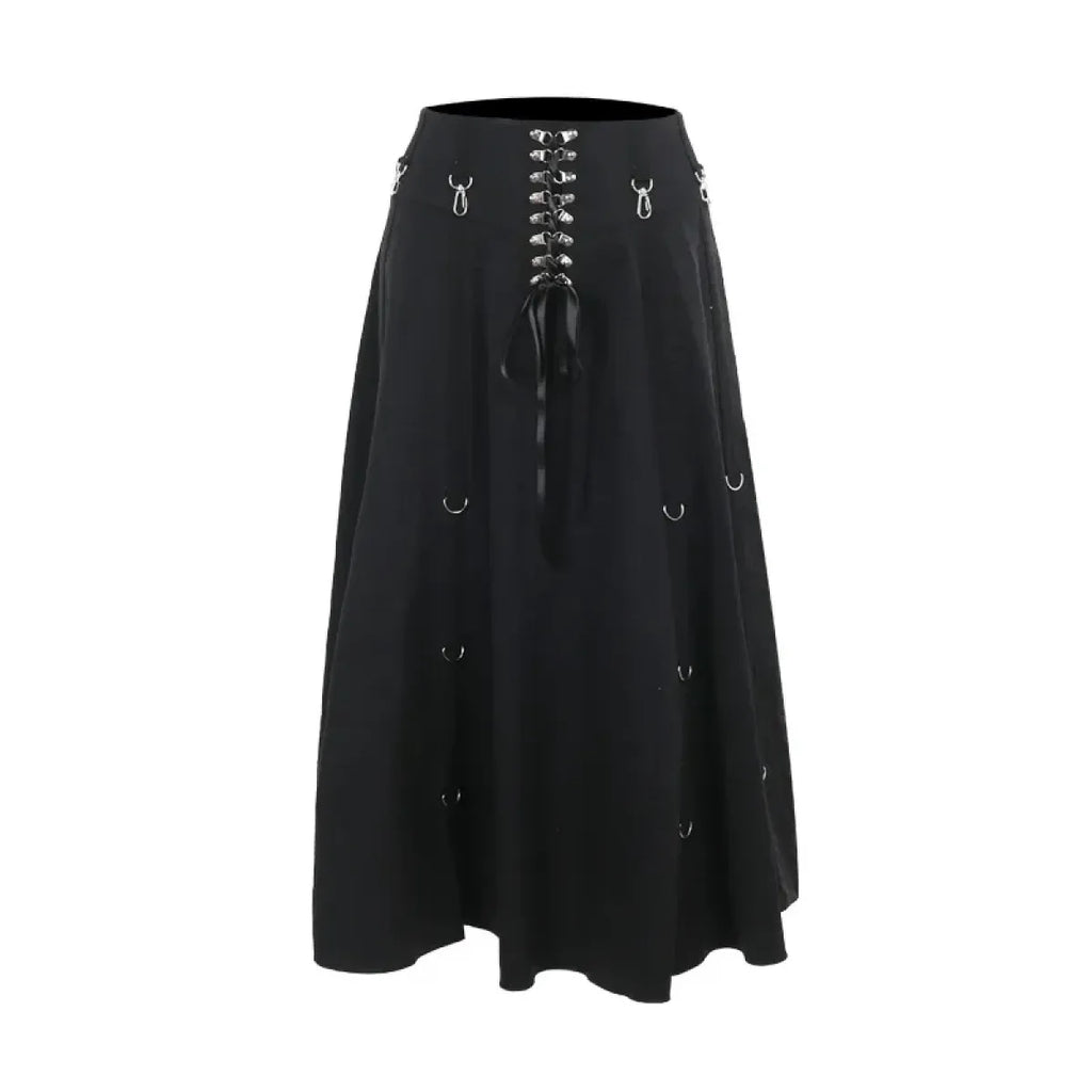 Gothic High Waist Ruffle Skirt – Punk Grunge Corset A-Line Skirt