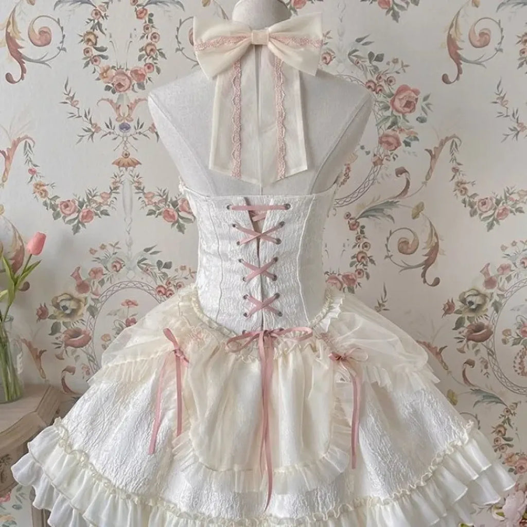 Harajuku Gothic Lolita Halter Dress – Off Shoulder Slim Waist Bow