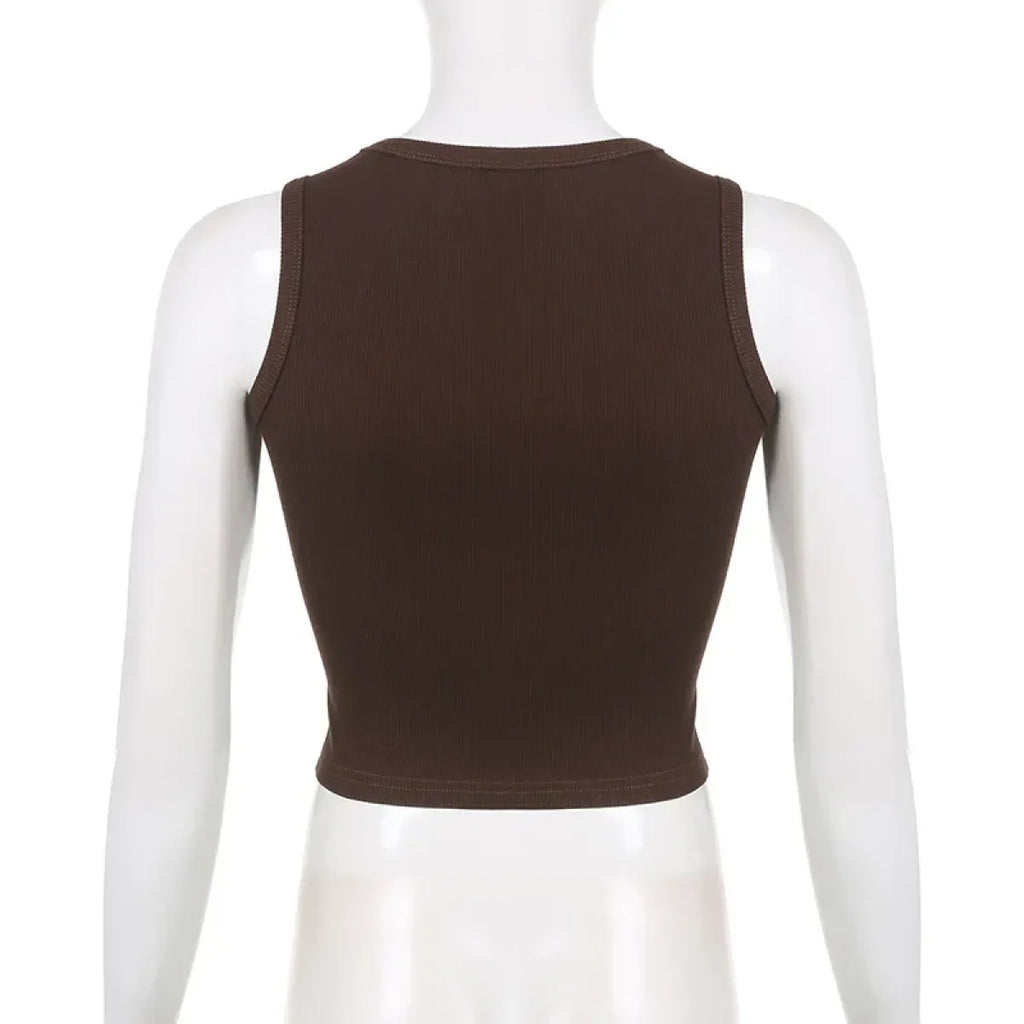 Guitar Print Tank Top - Ribbed Grunge Crop Top