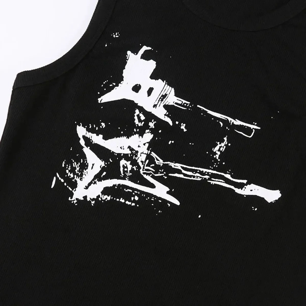 Guitar Print Tank Top - Ribbed Grunge Crop Top