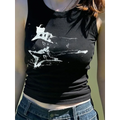 Guitar Print Tank Top - Ribbed Grunge Crop Top