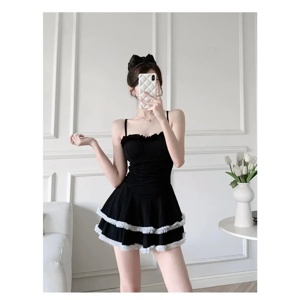 Halter Lace Swimsuit Dress – Ruffled Girly Slim Beachwear 2025