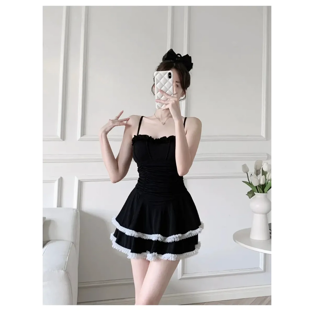 Halter Lace Swimsuit Dress – Ruffled Girly Slim Beachwear 2025