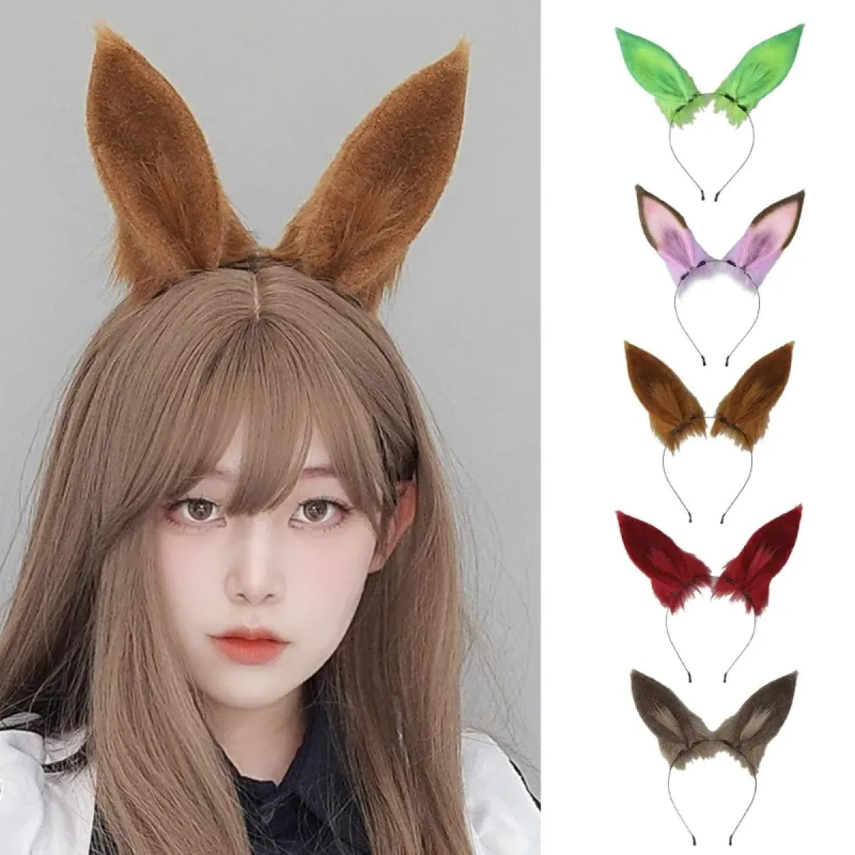 Handmade Cat Faux Fur Ears Headband - Fluffy Plush Animal Hair Hoop