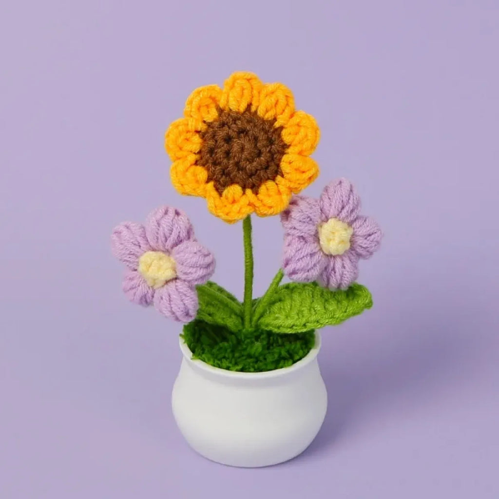 Handmade Crochet Sunflower Plush – Potted Desktop Decor Gift