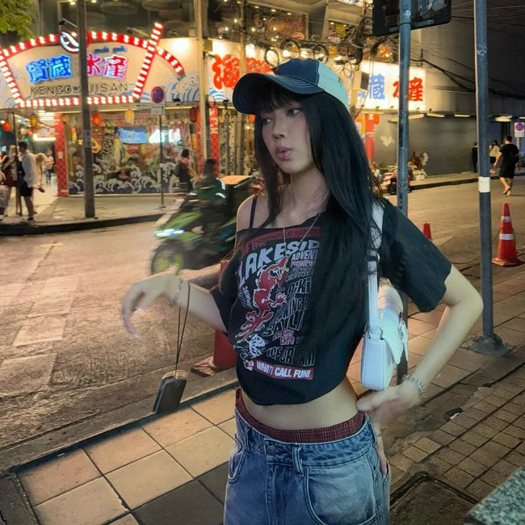 Harajuku Gothic Off-Shoulder T-Shirt