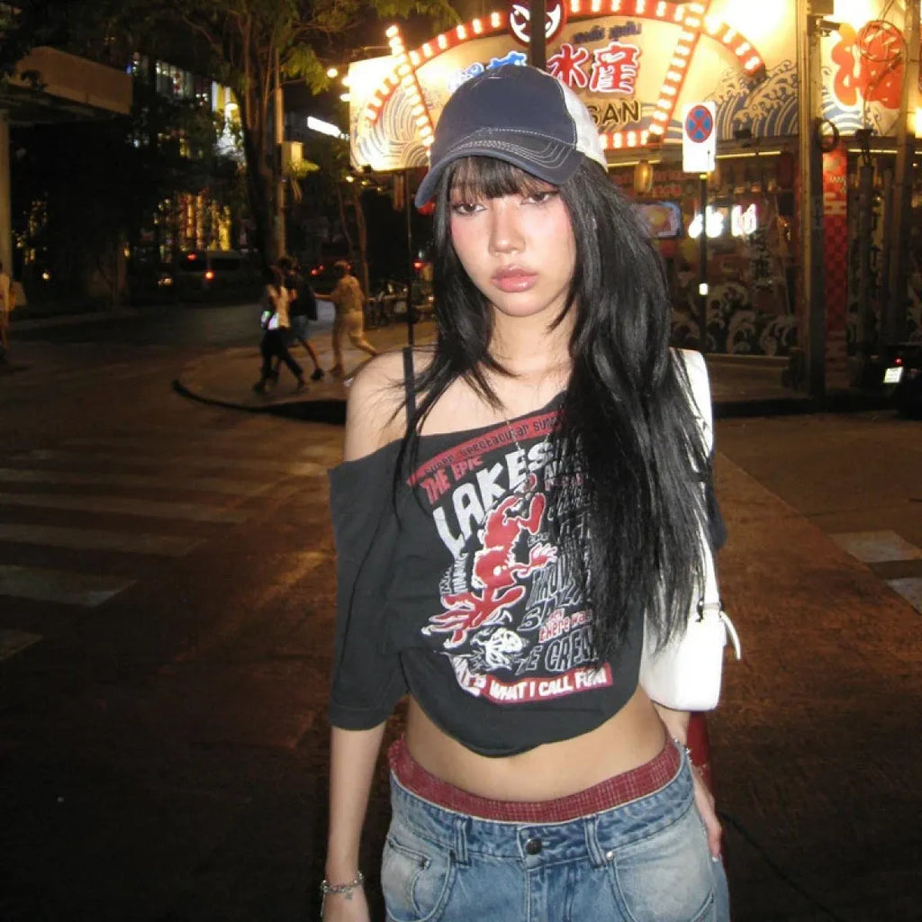 Harajuku Gothic Off-Shoulder T-Shirt