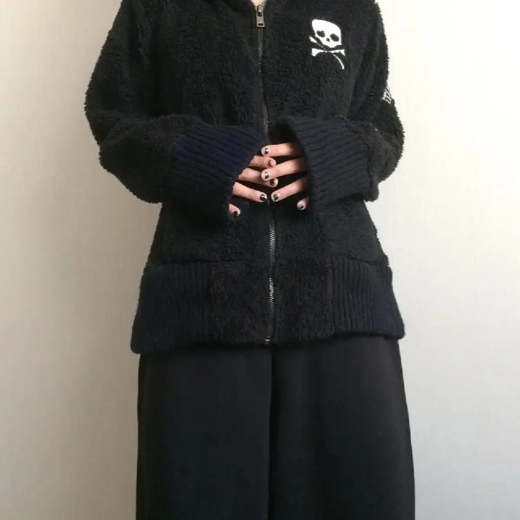 Harajuku Grunge Skull Zip Hoodie