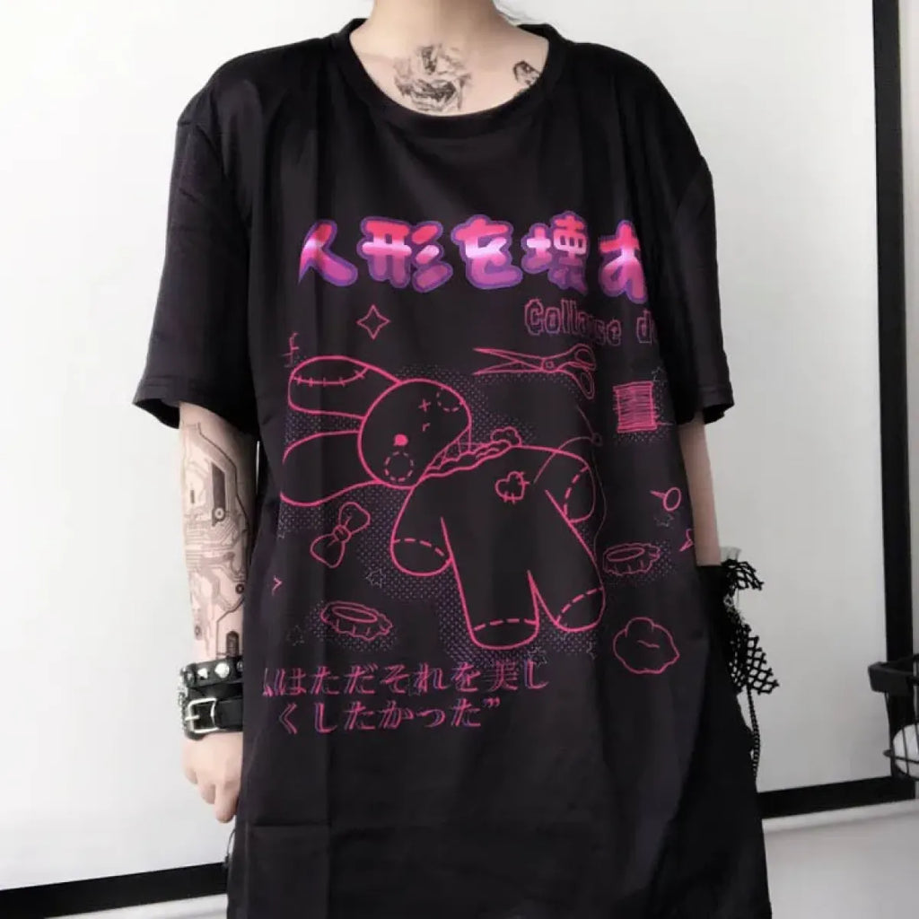 Harajuku Hopper Tee – Cyberpunk Bunny Graphic Crop Top