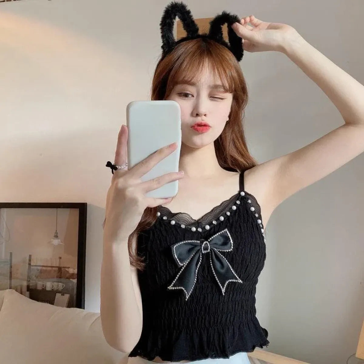Harajuku Lace Bow Crop Top
