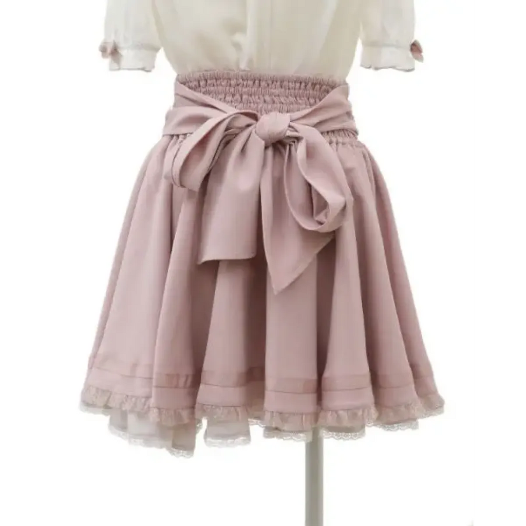 High Waist Lolita Skirt – Lace Trim & Bow Detail