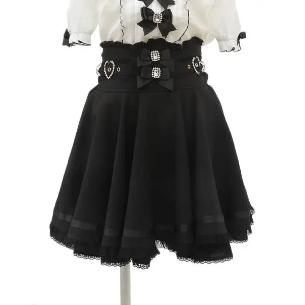 High Waist Lolita Skirt – Lace Trim & Bow Detail