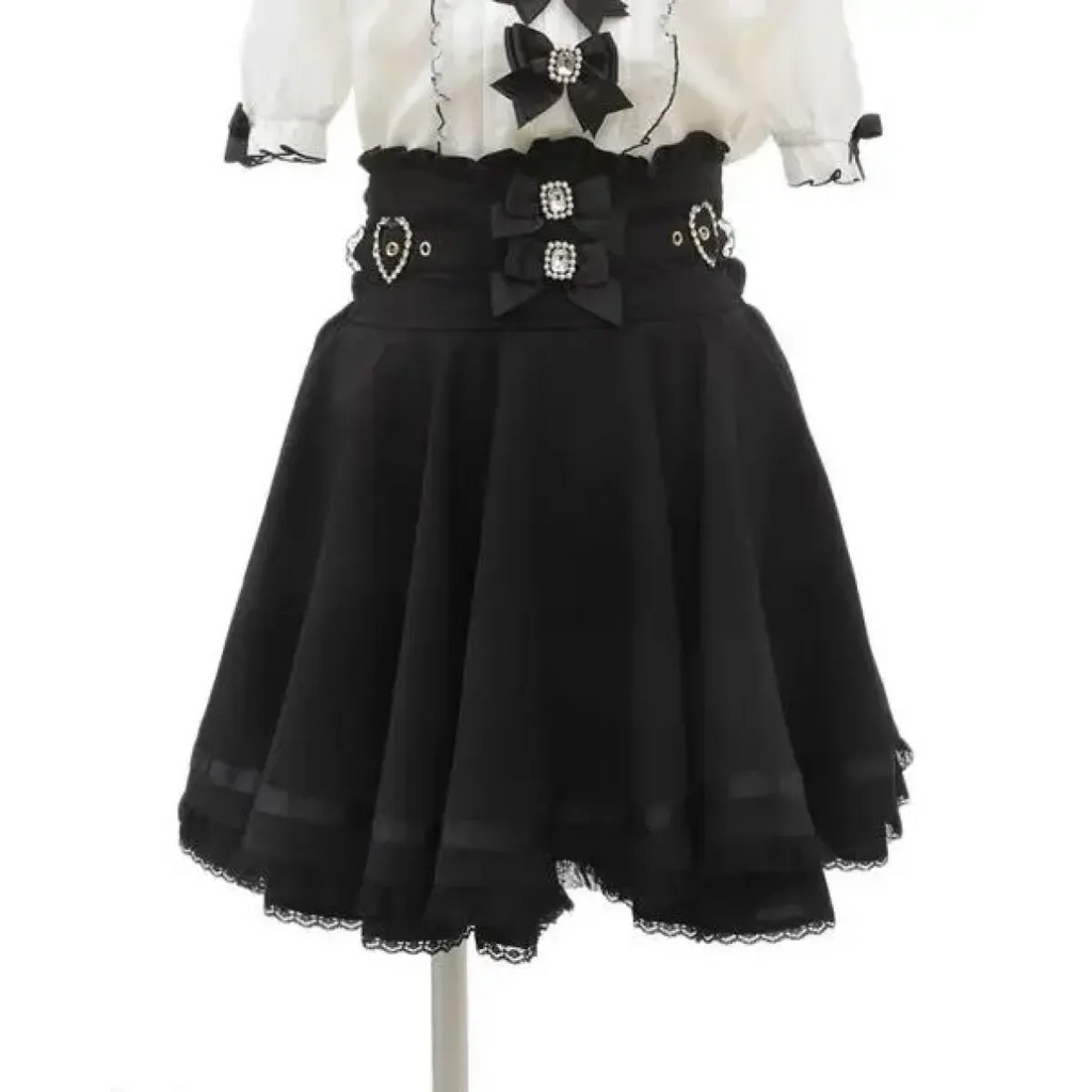 High Waist Lolita Skirt – Lace Trim & Bow Detail