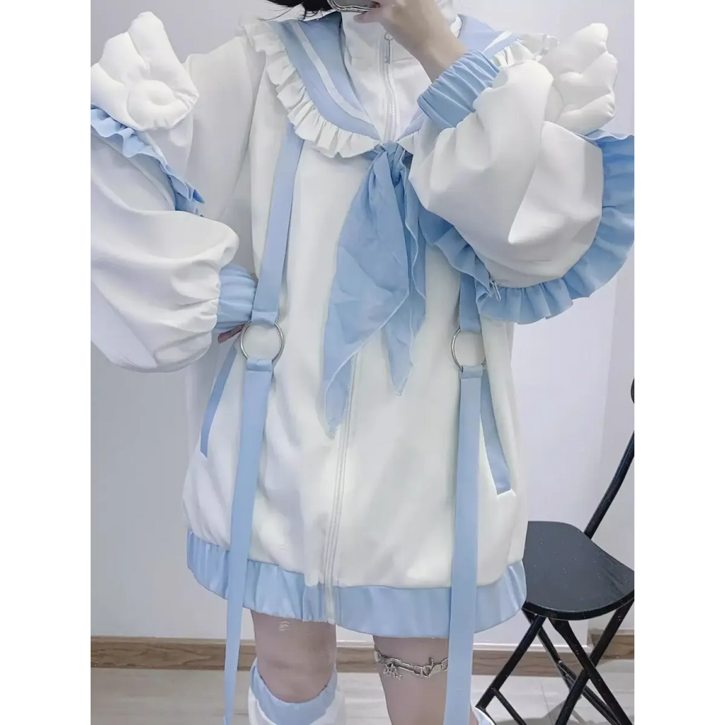 Kawaii Sailor Ruffle Hoodie Set