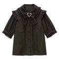Kawaii Lolita Lace Blouse – Y2K Grunge Bow Shirt with Heart Buttons
