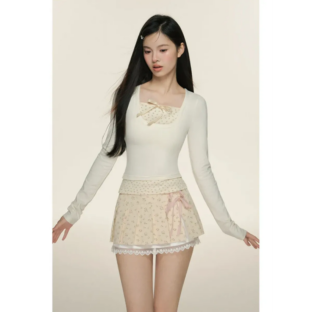 Pleated Lace Trim Mini Skirt – Kawaii Y2K Sweet Harajuku