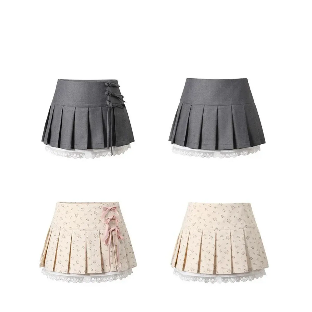 Pleated Lace Trim Mini Skirt – Kawaii Y2K Sweet Harajuku